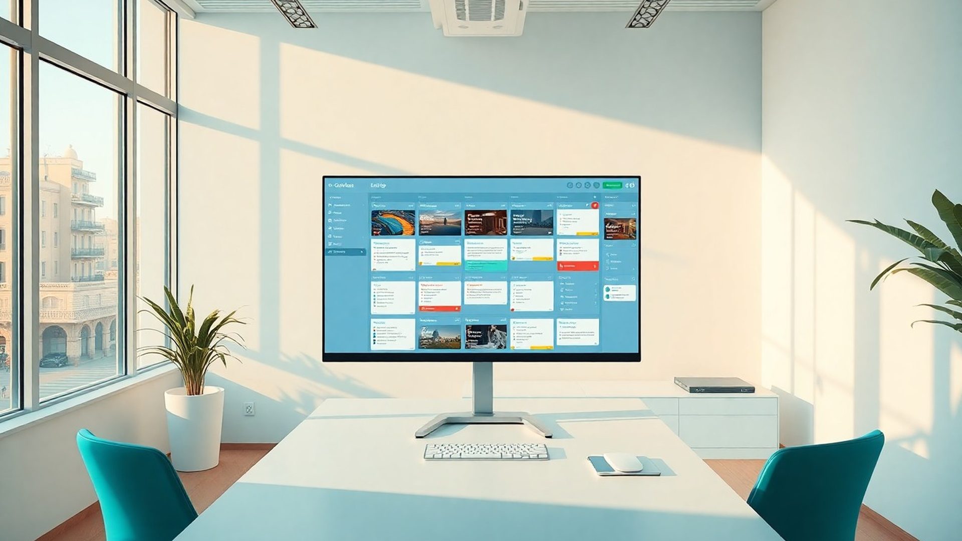 Espacio de trabajo editorial con panel de contenido y calendario en pantalla